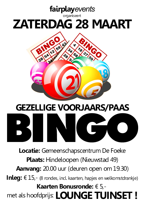 Zaterdag 28 Maart - Paas Bingo - De Foeke - Hindeloopen