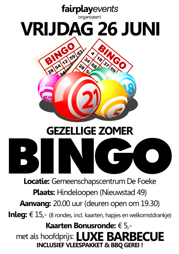 Vrijdag 26 Juni - Zomer Bingo - De Foeke - Hindeloopen