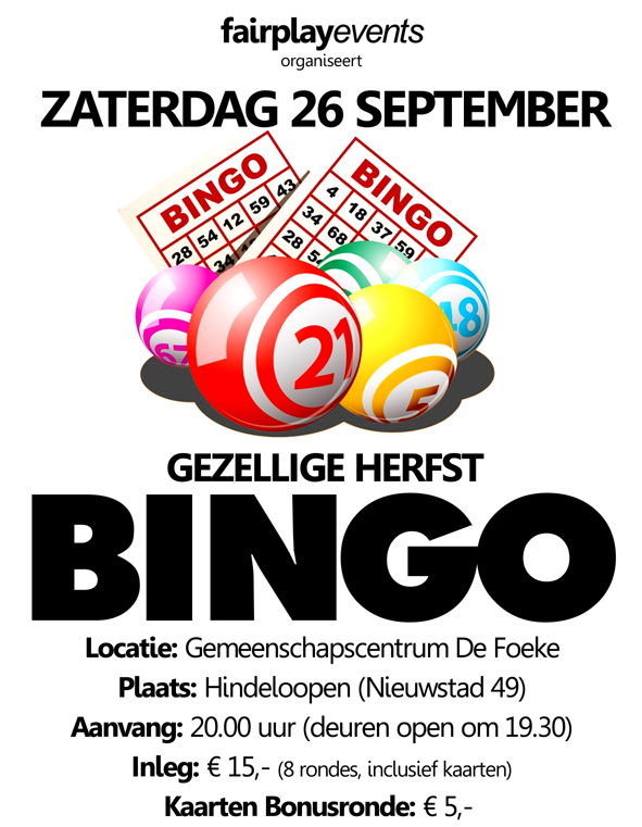 Zaterdag 26 September - Herfstbingo - De Foeke - Hindeloopen